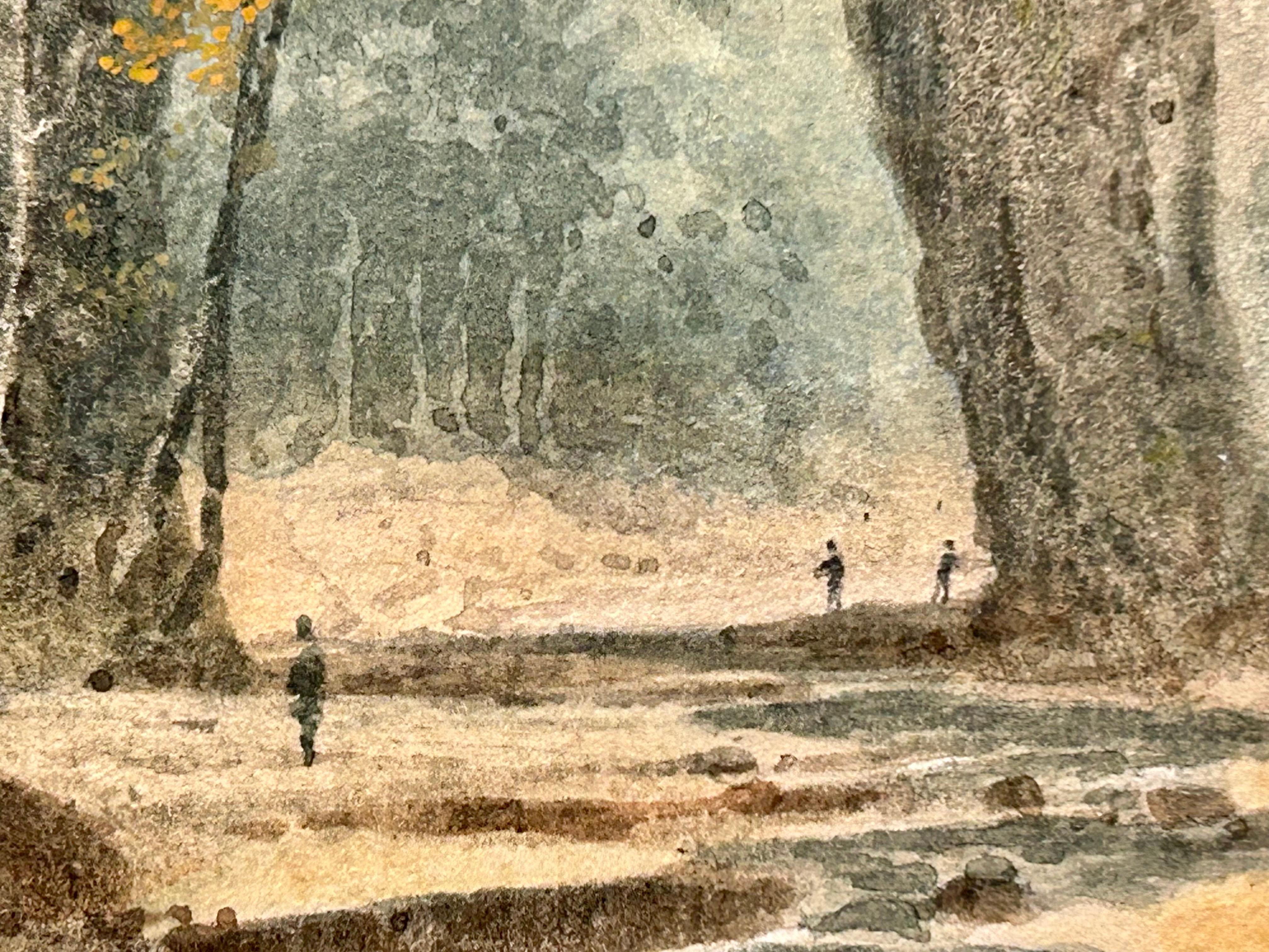 Paisaje en acuarela de Natural Bridge, Virginia - Painting Escuela del río Hudson de William Guy Wall