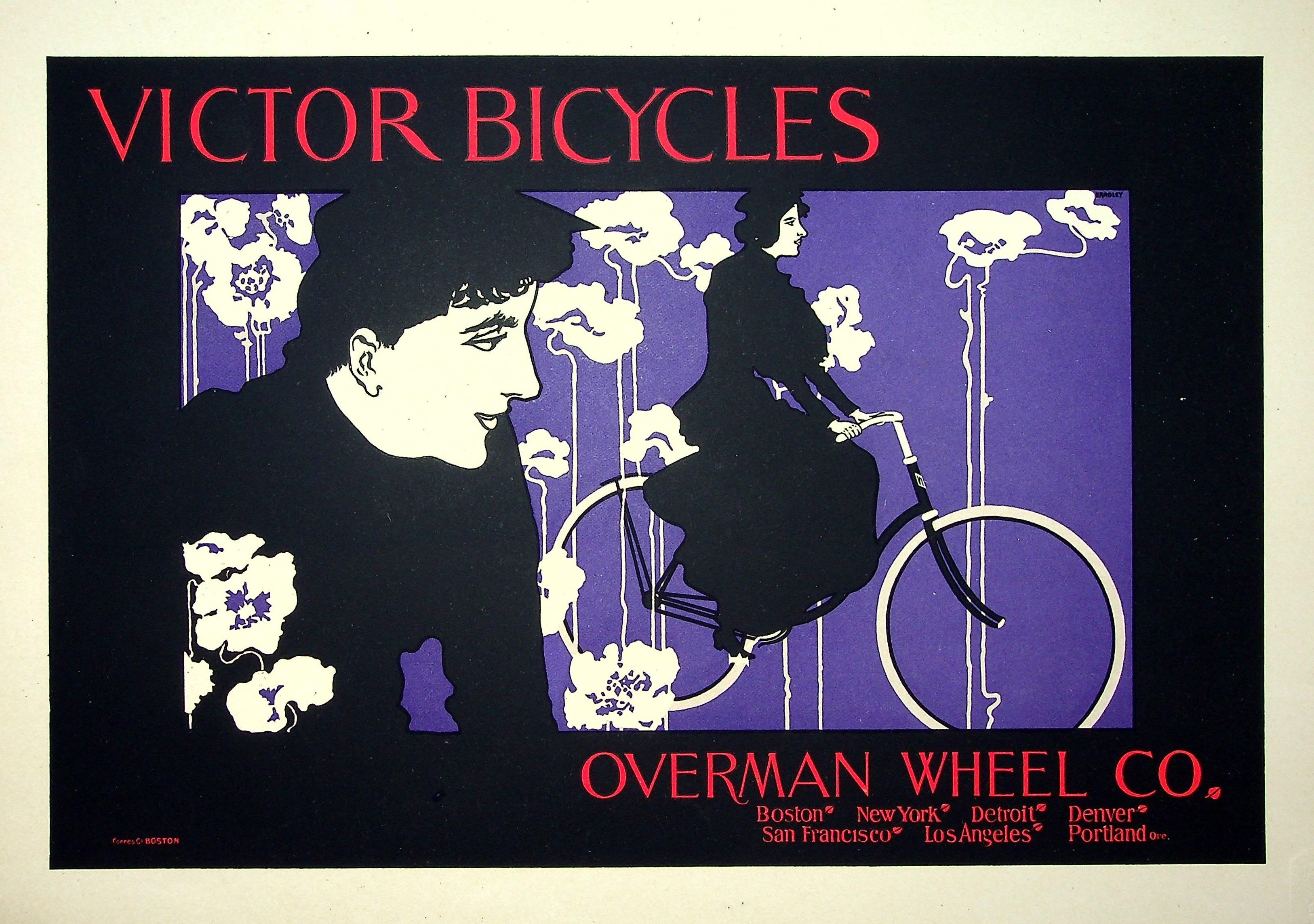 Femme sur sa bicyclette - Lithographie originale (Les Matres de l'Affiche), 1899 - Print de William H. BRADLEY 