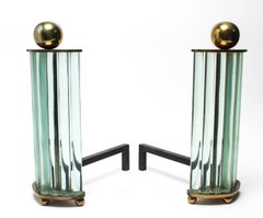 William H. Jackson Company Modernist Brass and Glass Andirons