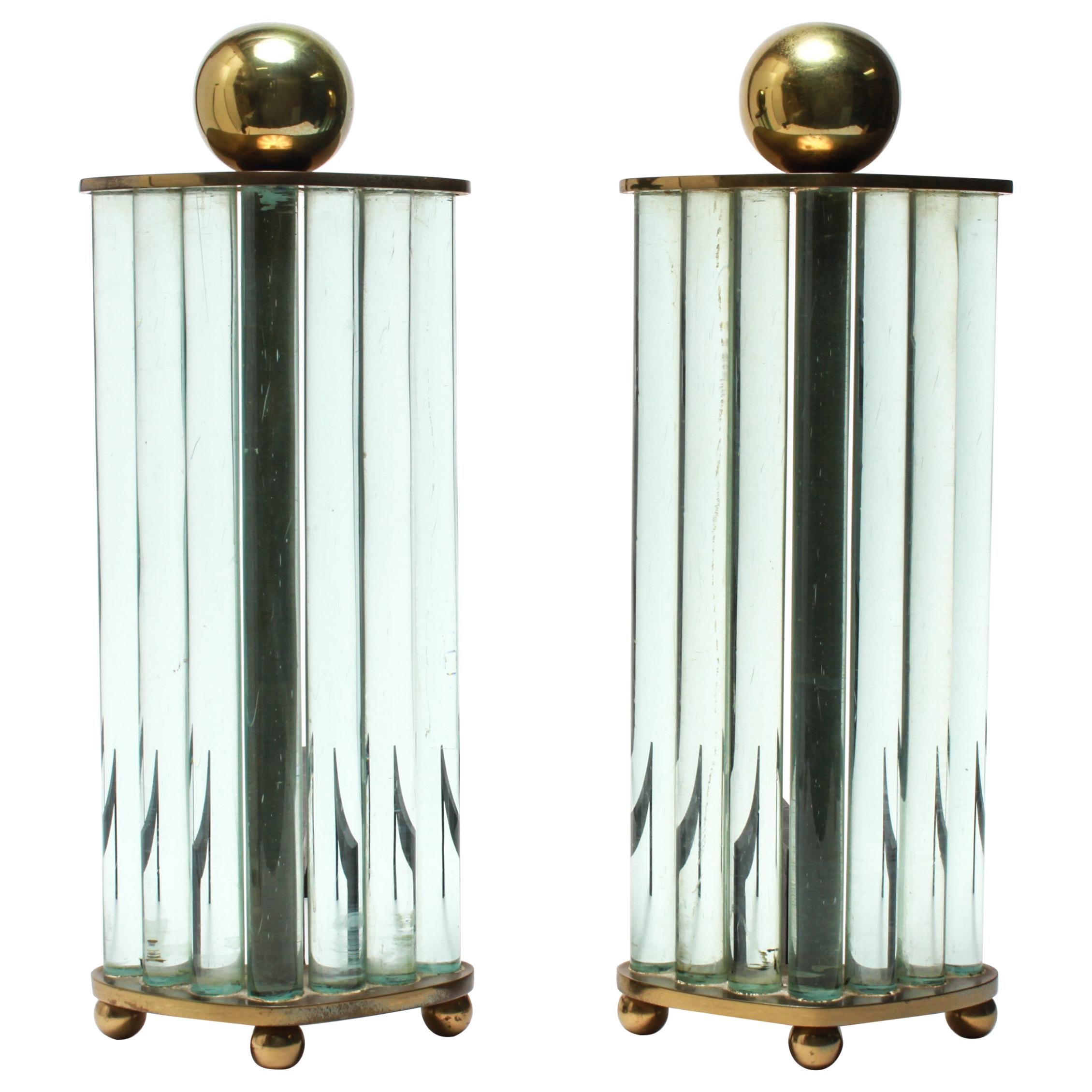 William H. Jackson Company Modernist Brass and Glass Andirons