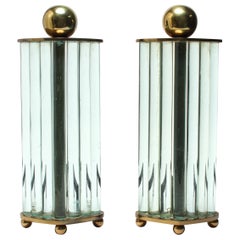 William H. Jackson Company Modernist Brass and Glass Andirons
