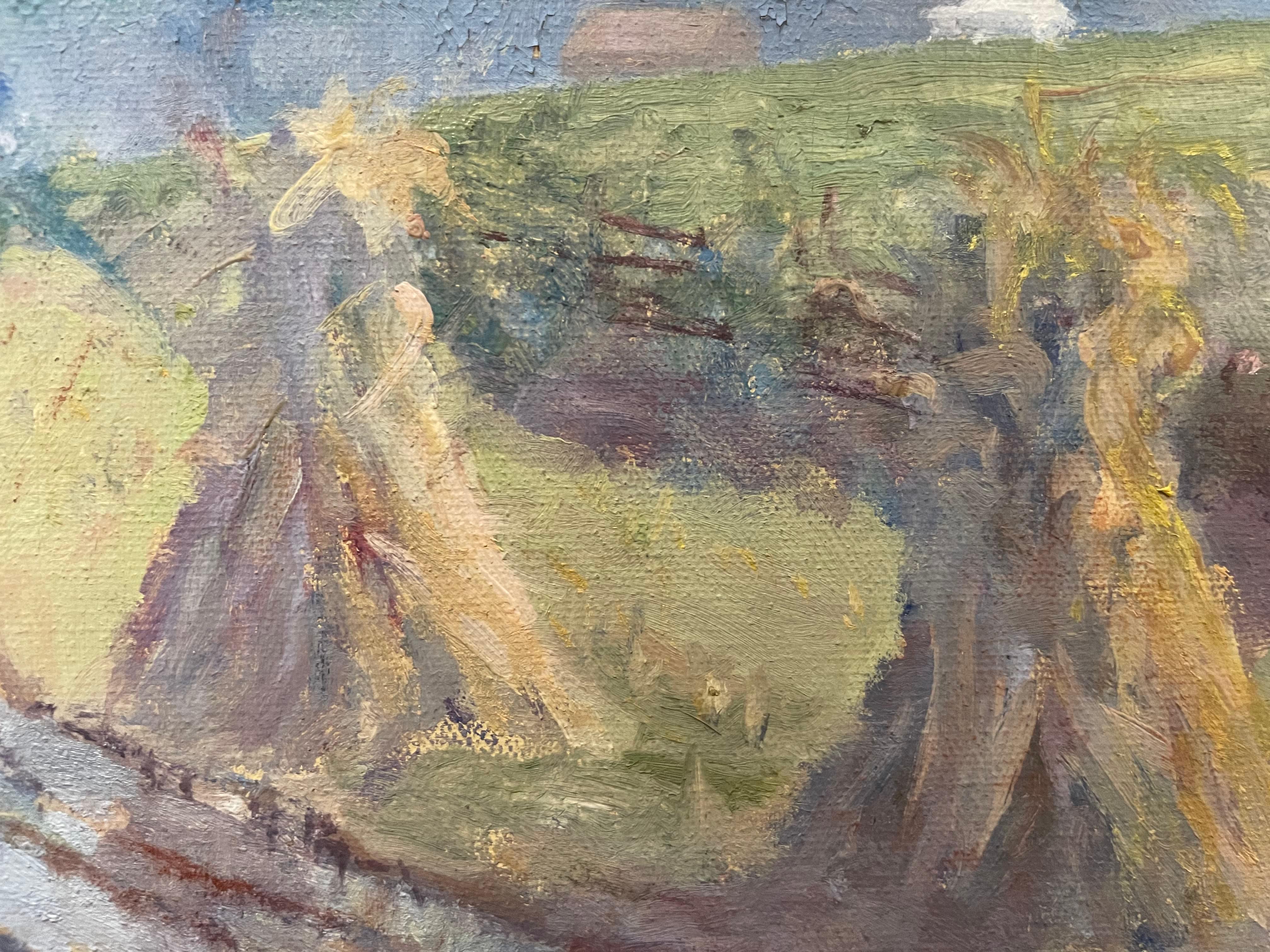 Weiche Schatten, Ende 19./Anfang 20. Jahrhundert Landschaft mit Heu, Erntezeit im Angebot 5