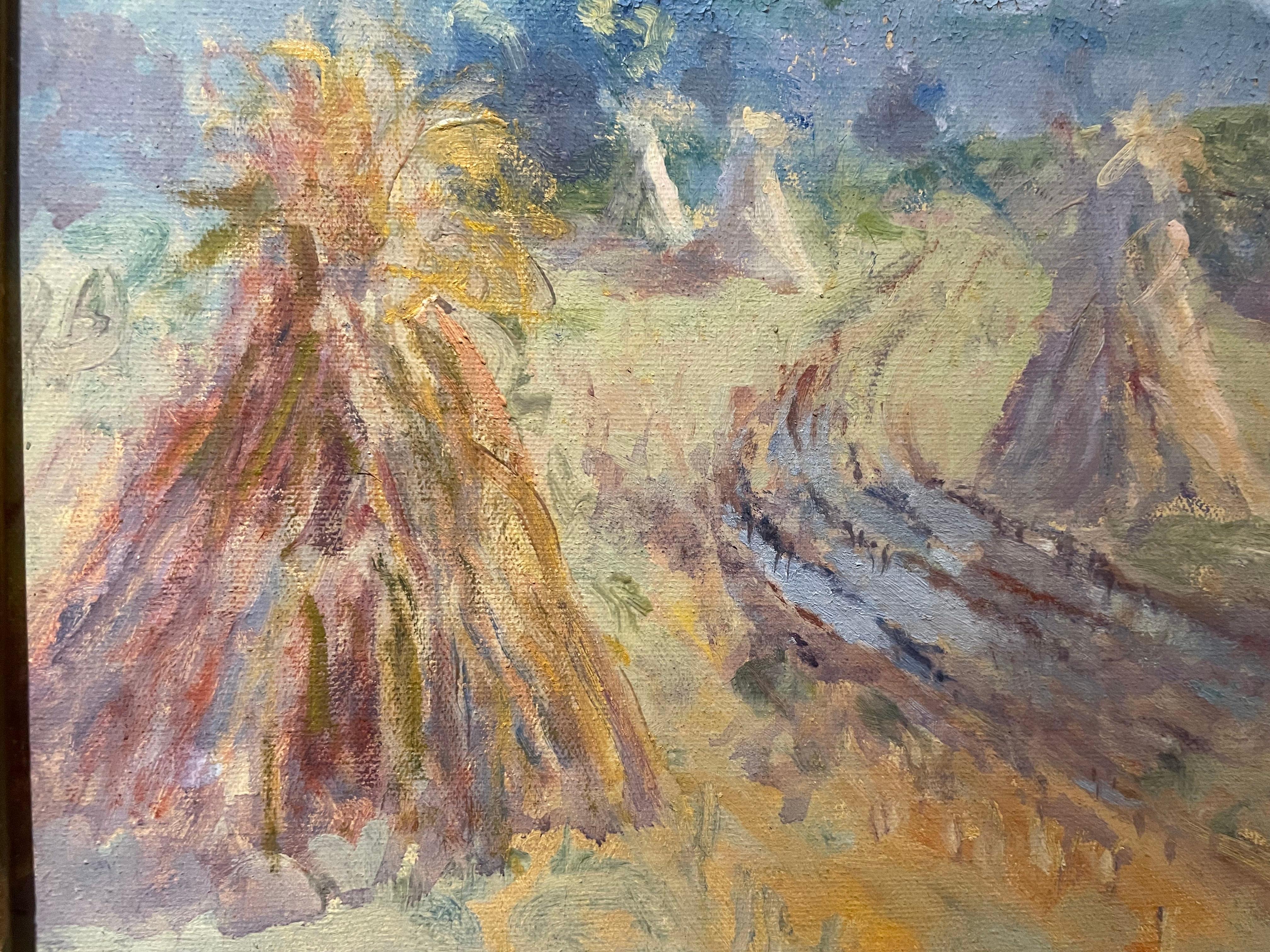 Weiche Schatten, Ende 19./Anfang 20. Jahrhundert Landschaft mit Heu, Erntezeit im Angebot 9