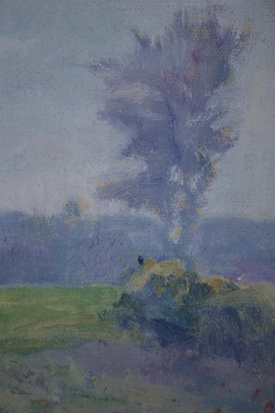 Ombre morbide, Paesaggio di fine Ottocento/inizio Novecento con fieno, stagione del raccolto - Painting Impressionismo americano di William H. Kinnicutt