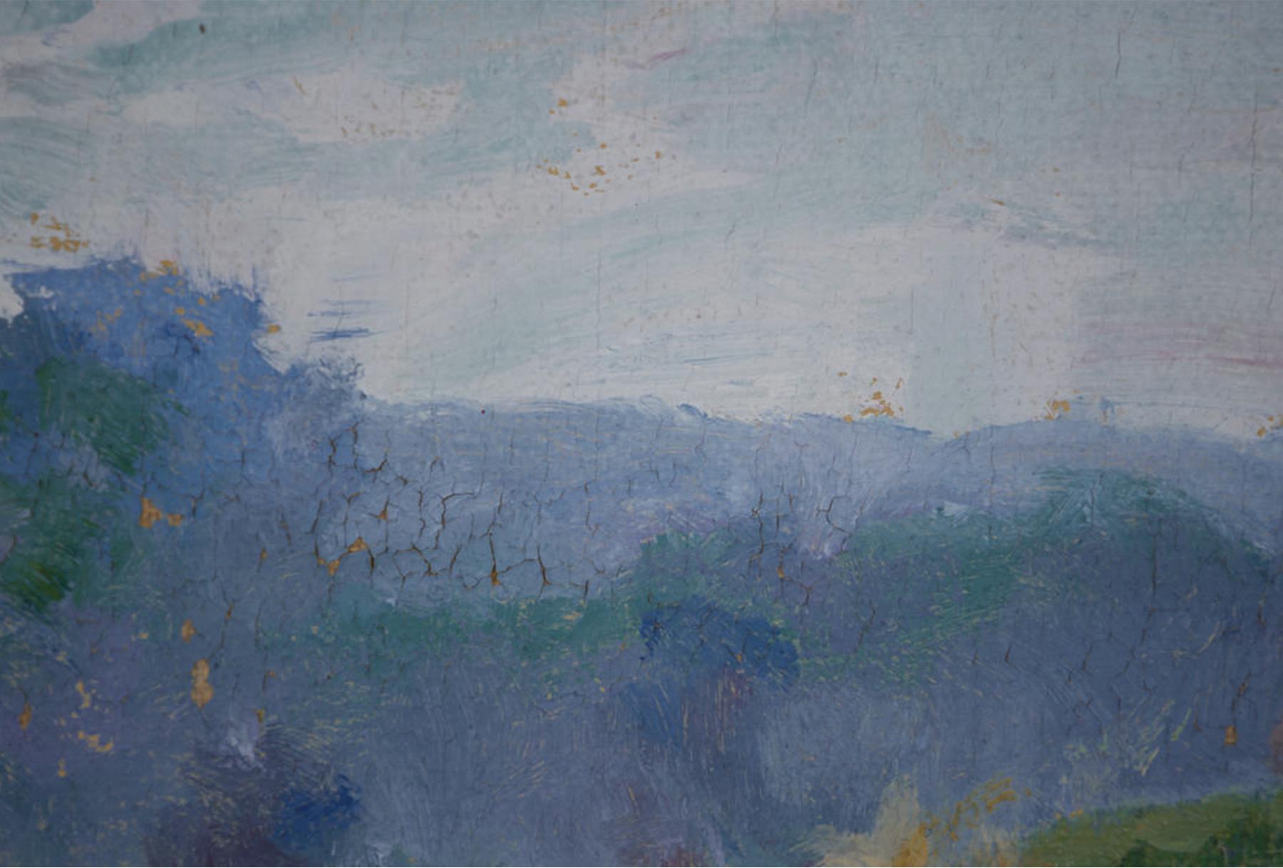 Ombre morbide, Paesaggio di fine Ottocento/inizio Novecento con fieno, stagione del raccolto in vendita 1