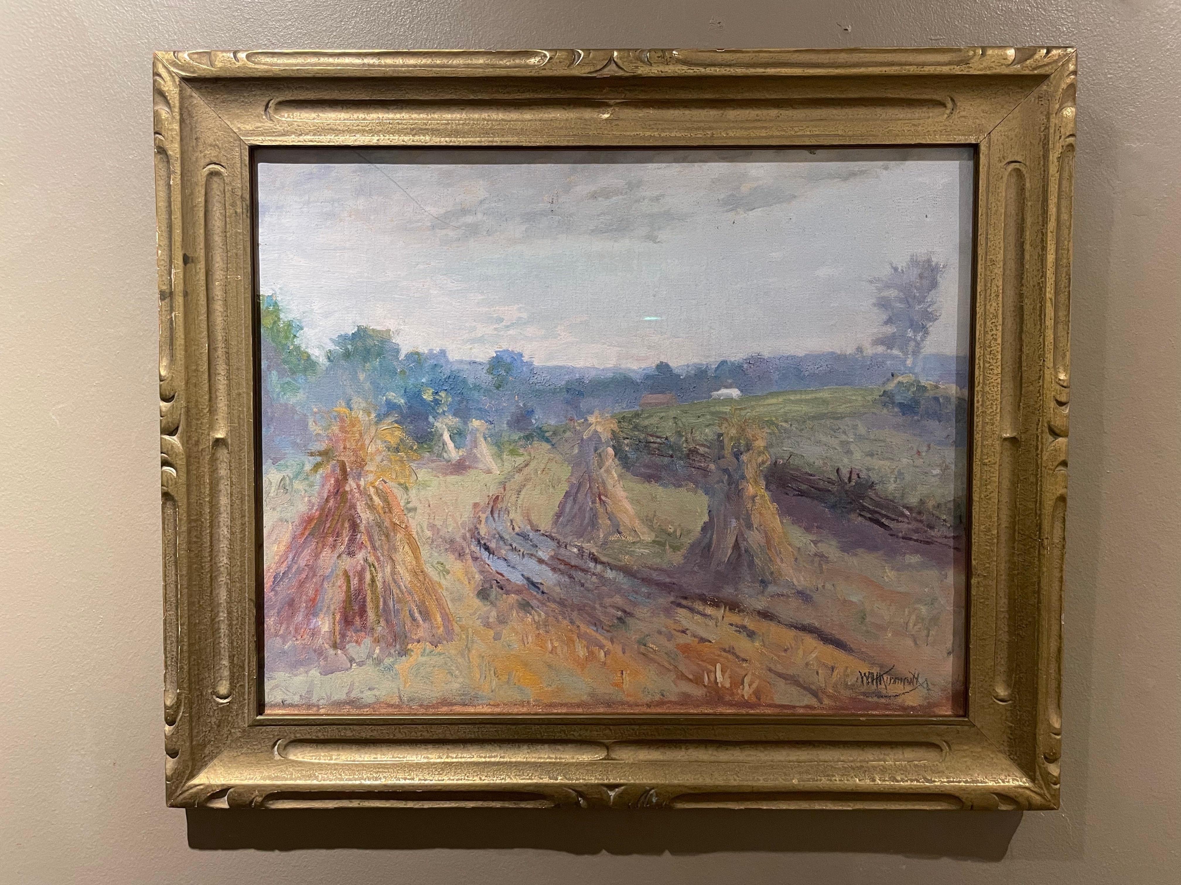 Weiche Schatten, Ende 19./Anfang 20. Jahrhundert Landschaft mit Heu, Erntezeit im Angebot 3