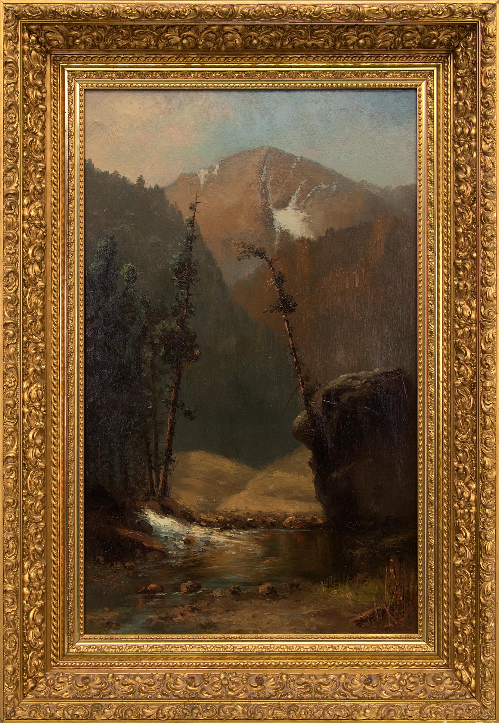 William H. M. (Coxe) Cox Landscape Painting - Untitled (Colorado Mountain Landscape with Stream, Hudson River Style Painting)