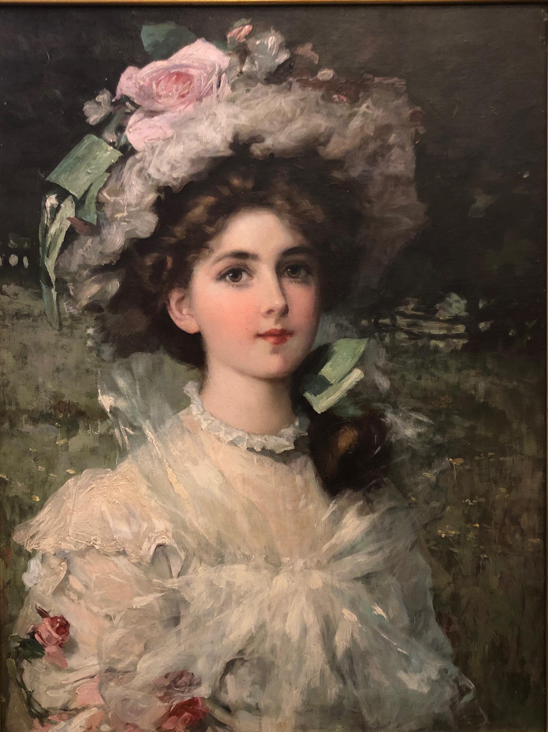 Jeune femme dans le paysage - Painting de William H. McEntee