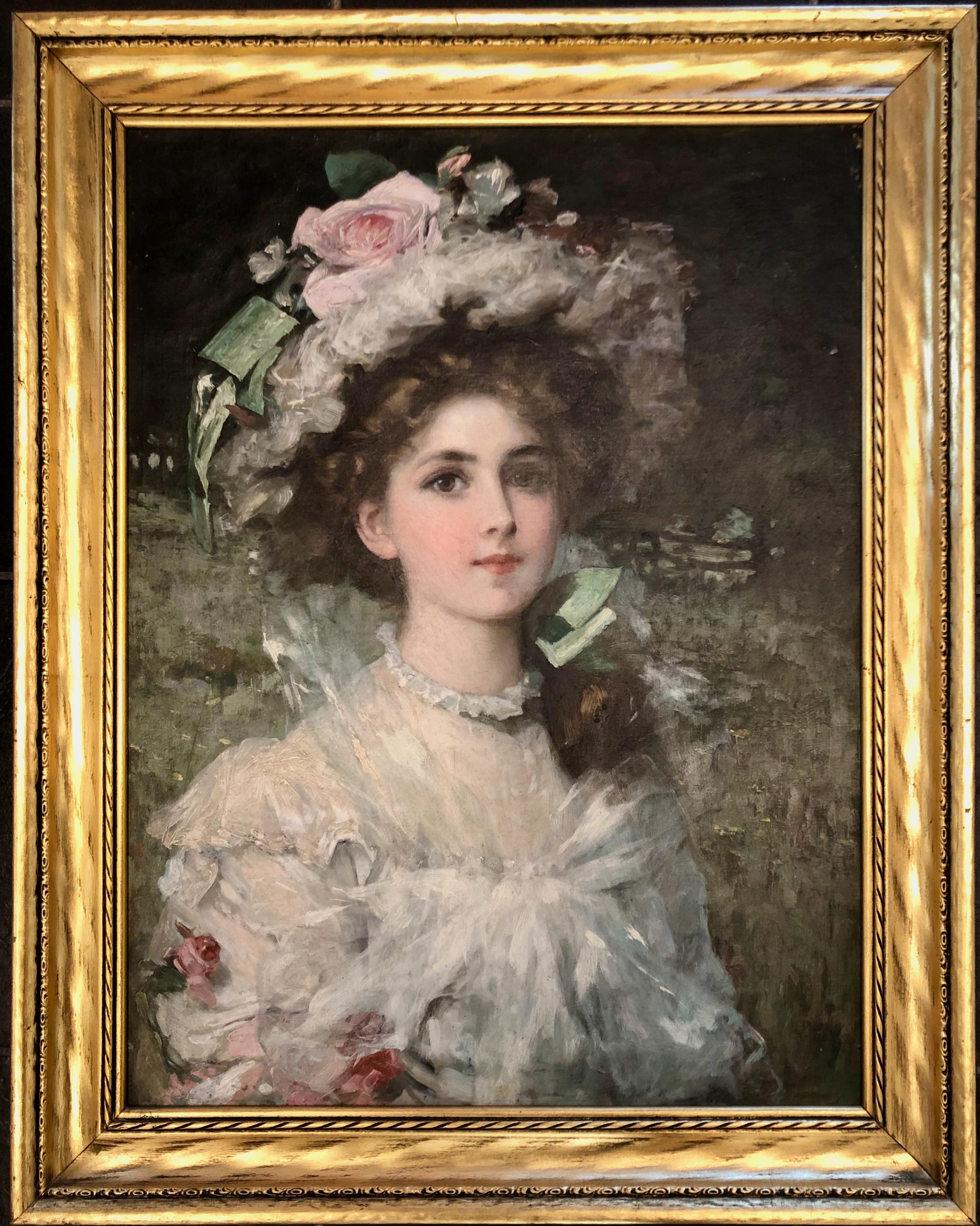 William H. McEntee Portrait Painting - Young Lady In The Landscape