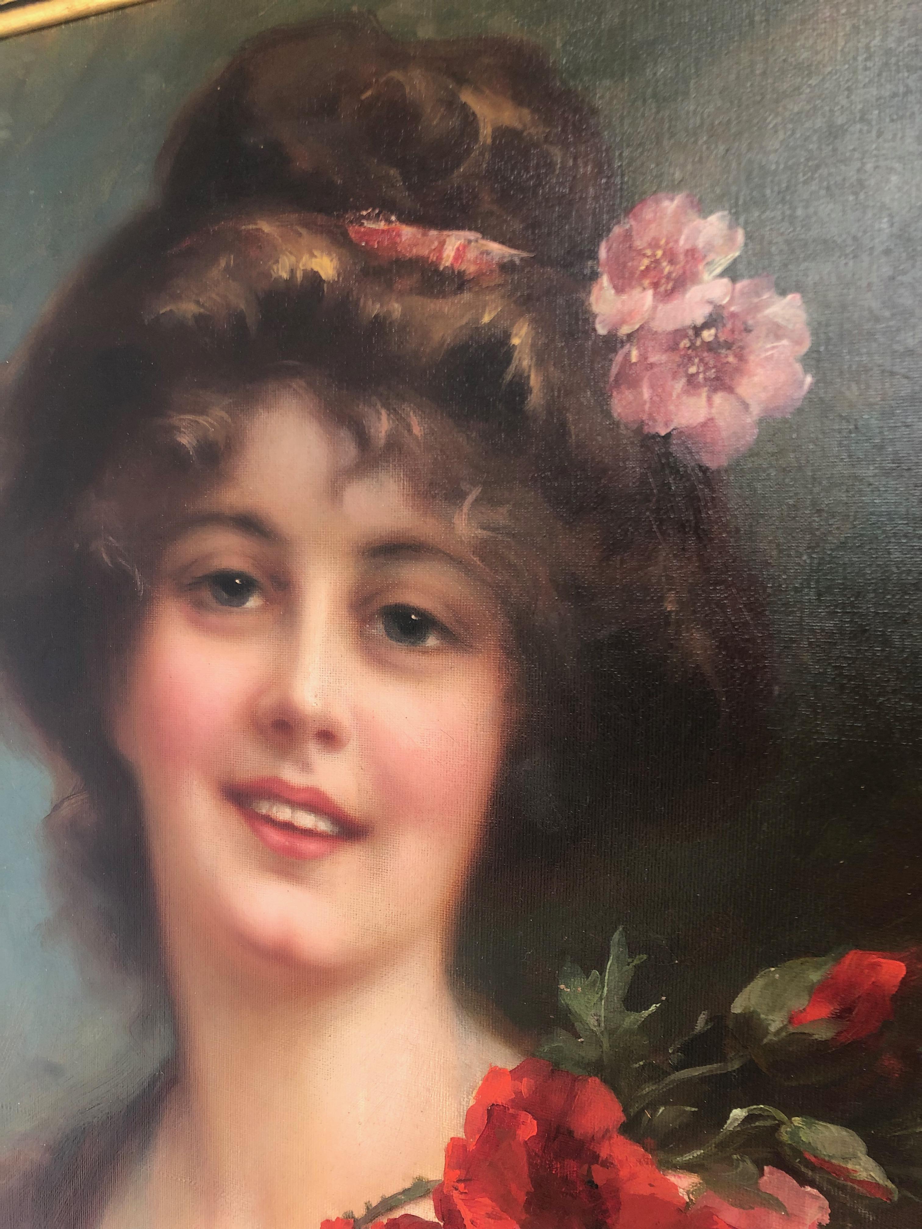 Dame tenant un bouquet de coquelicots rouges  - Post-impressionnisme Painting par William H. McEntee