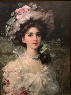 Portrait Of A Young Lady In Landscape, Oil Painting