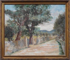 Antique European Olive Grove Landscape Signed Impressionist Framed Oil Painting
