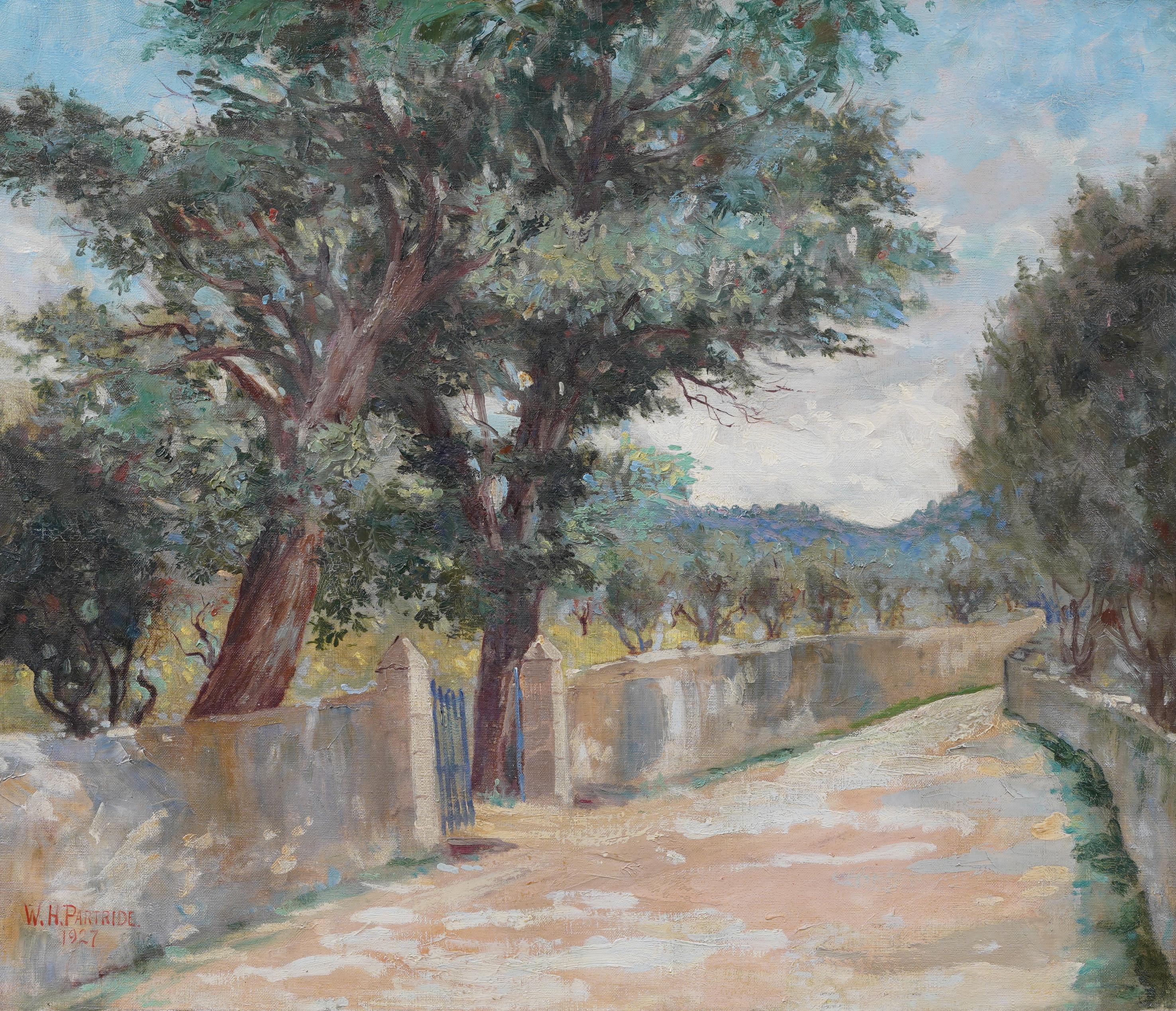 Paisaje impresionista al óleo, de vivos colores, pintado por William H. Partridge (1858 - 1938).  Enmarcado.  Óleo sobre lienzo.  Firmado.  Tamaño de la imagen, 24H por 29L.