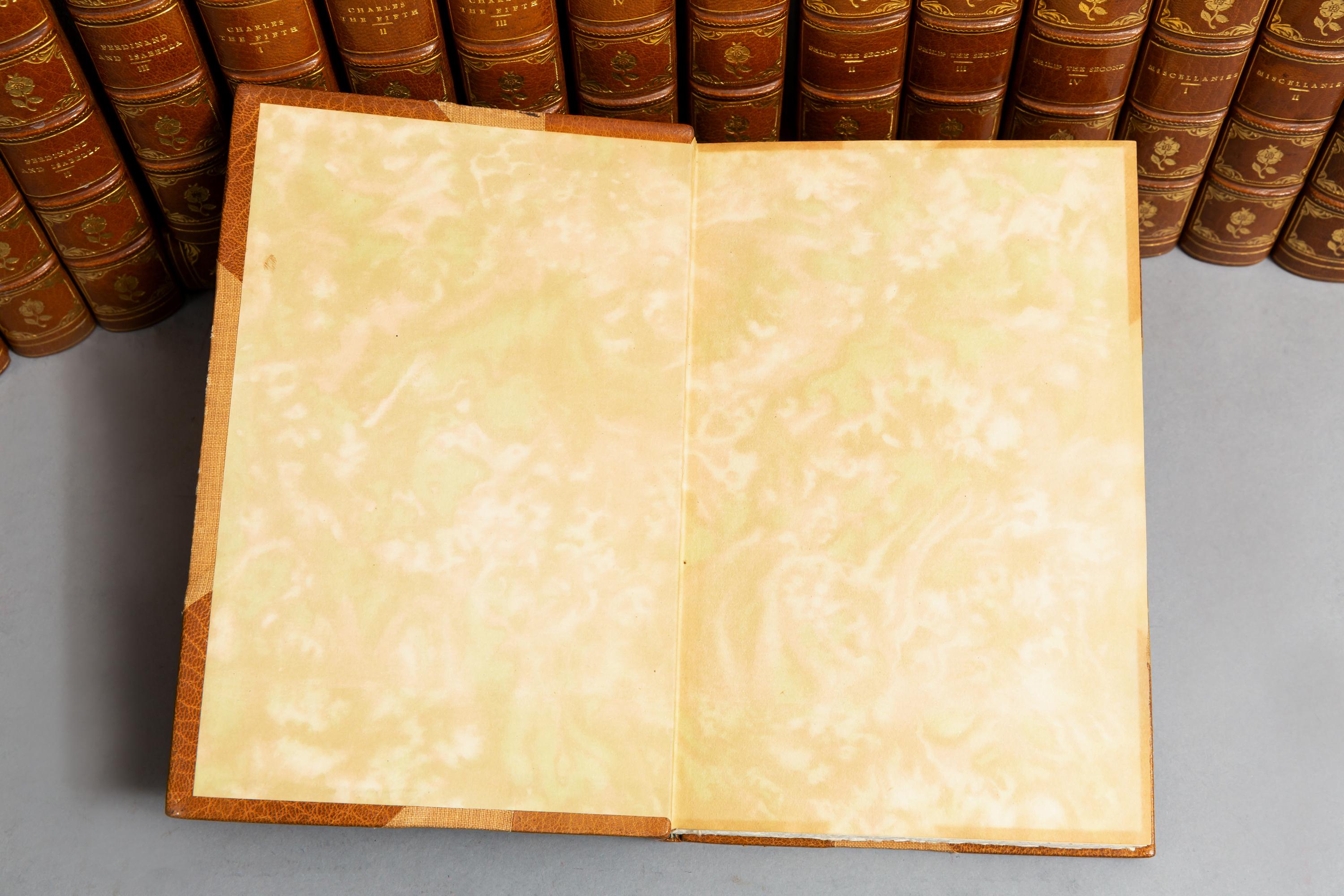 22 volumes. 

William H. Prescott, (1796-1859). Works. “Aztec Edition” Limited to 250 copies, this is #93

Titles included: Conquest of Mexico, Ferdinand and Isabella, Charles The Fifth, Phillip The Second etc.

Bound in 3/4 tan Morocco, cloth