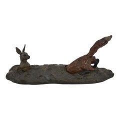 William H Turner Bronze Renard et lapin 1990