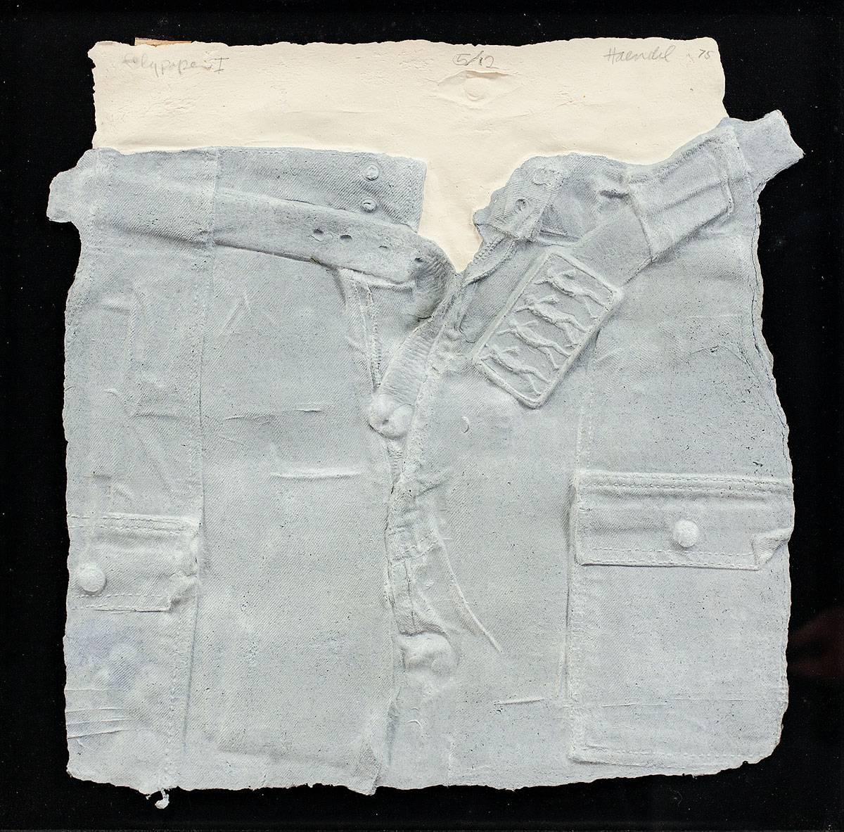 Bill Haendel Cast Paper Relief Sculpture Blue jeans 1975