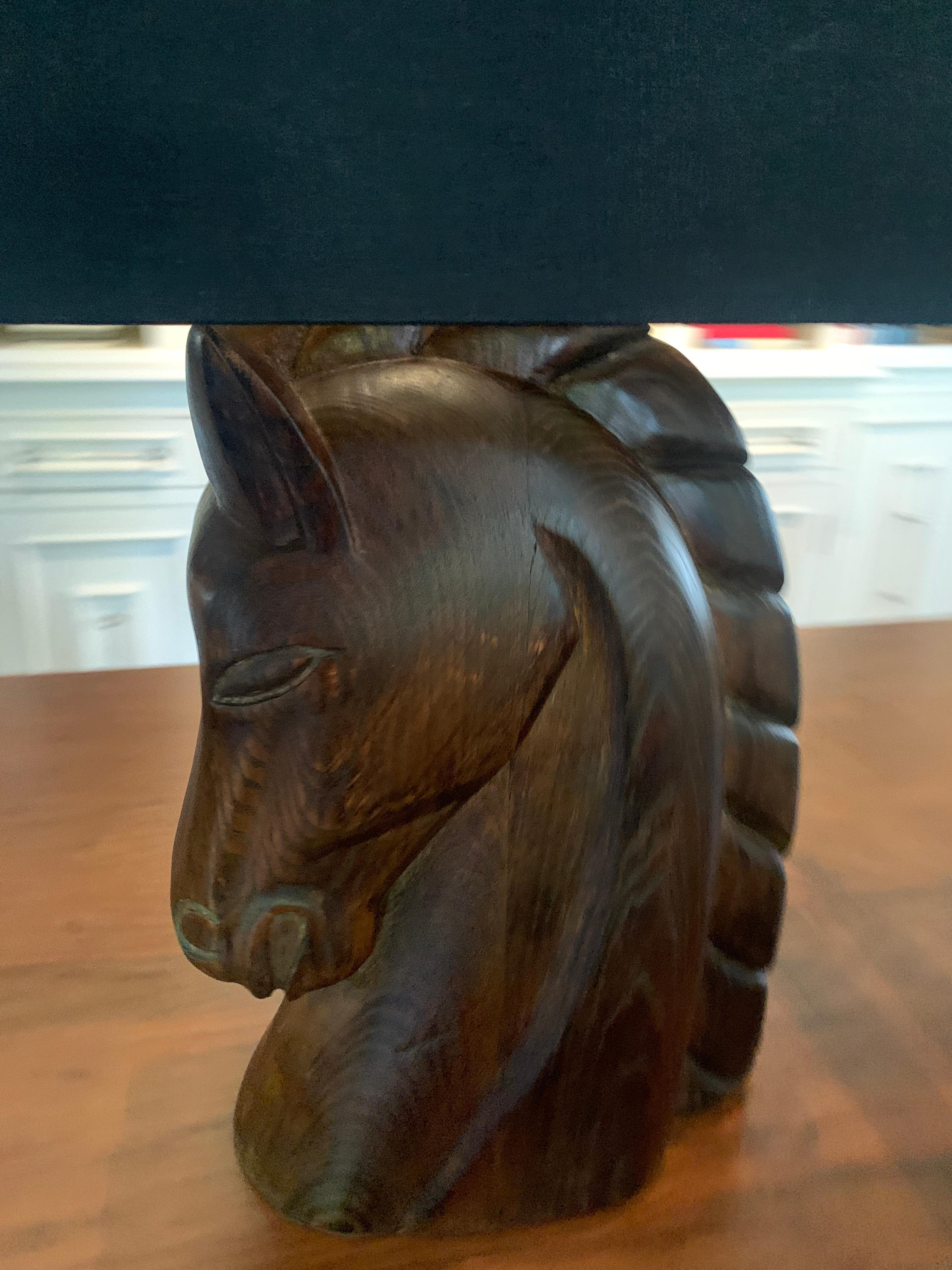 William Haines Carved Horse Lamps with Shades 3