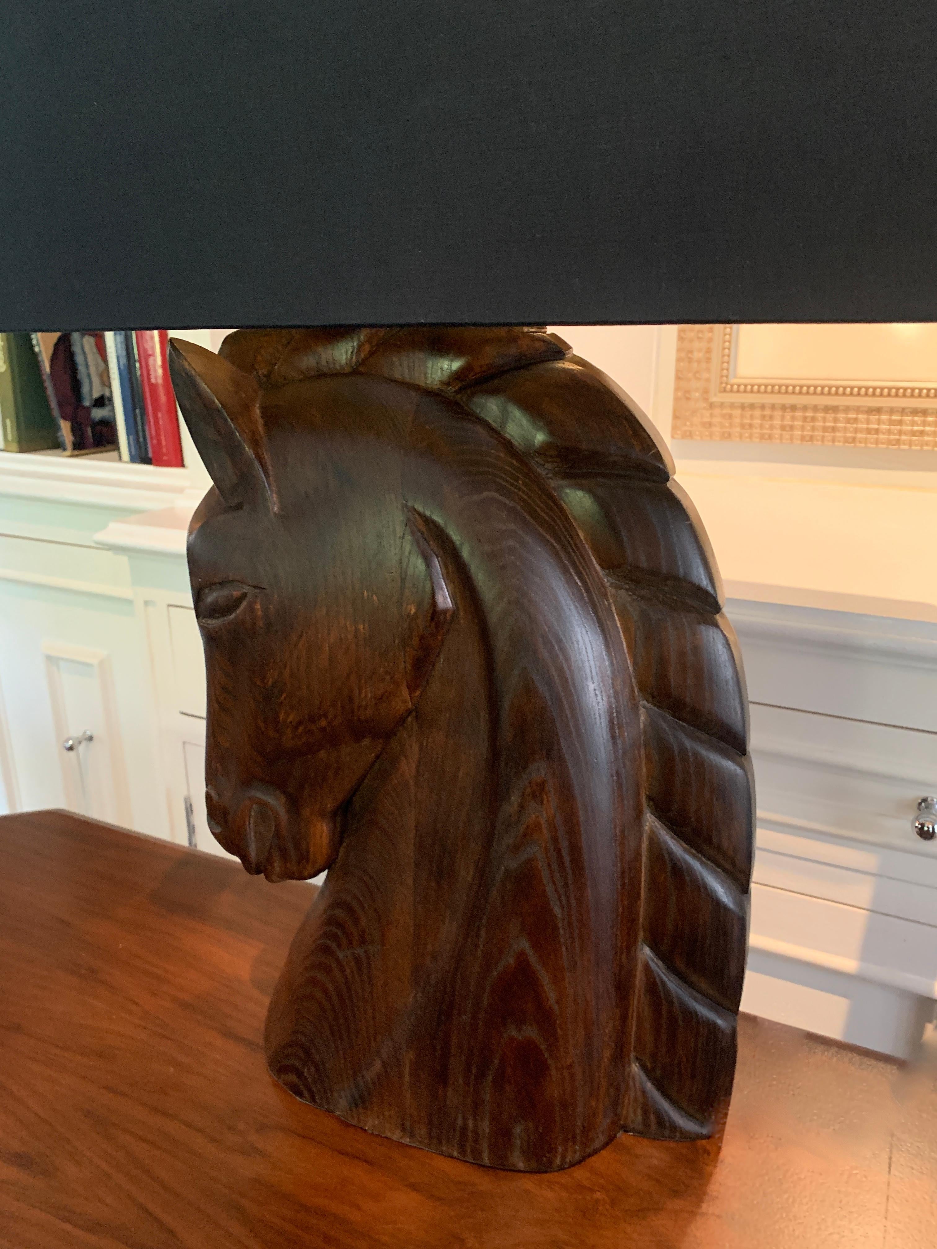 Hand-Carved William Haines Carved Horse Lamps with Shades