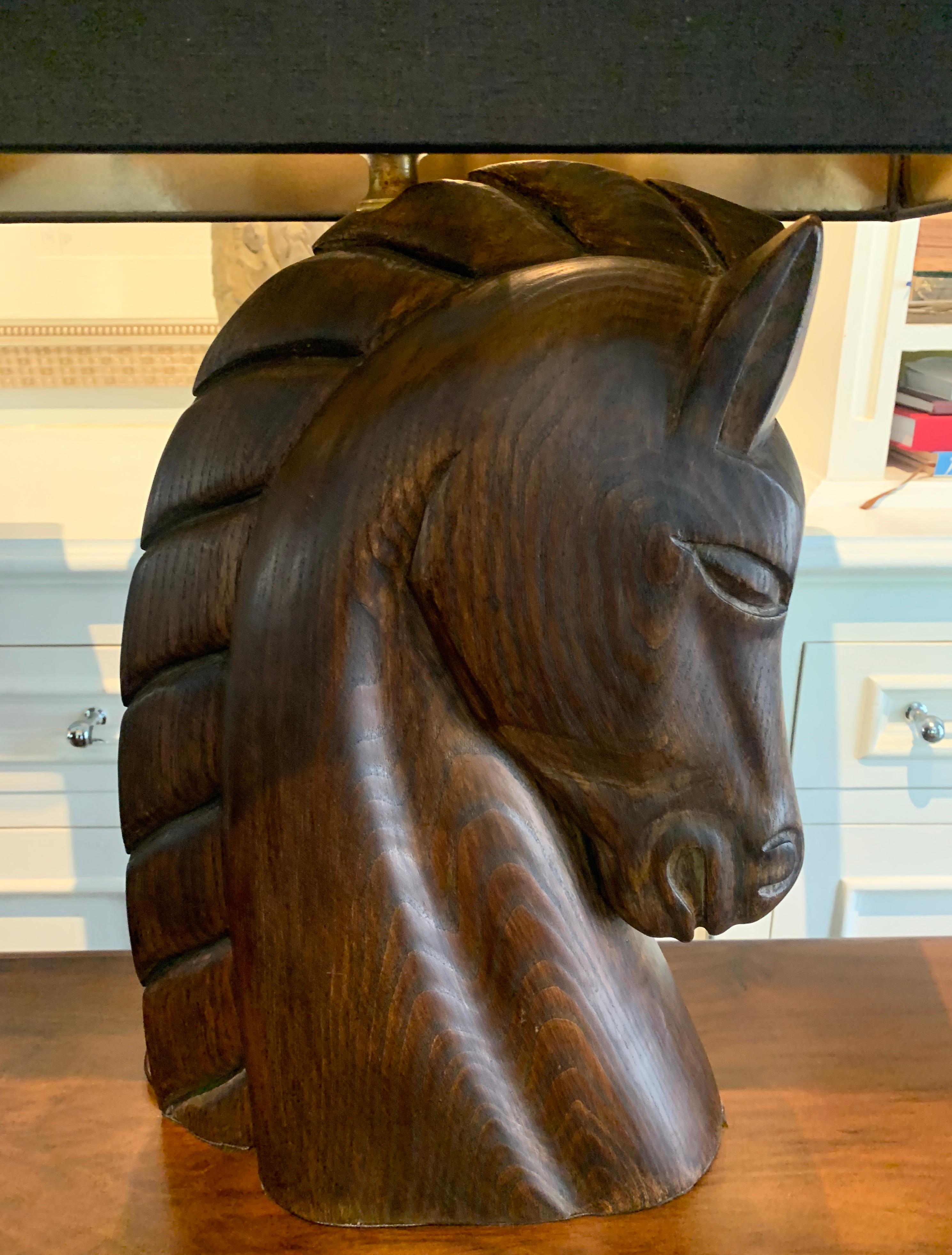 William Haines Carved Horse Lamps with Shades In Good Condition In Los Angeles, CA