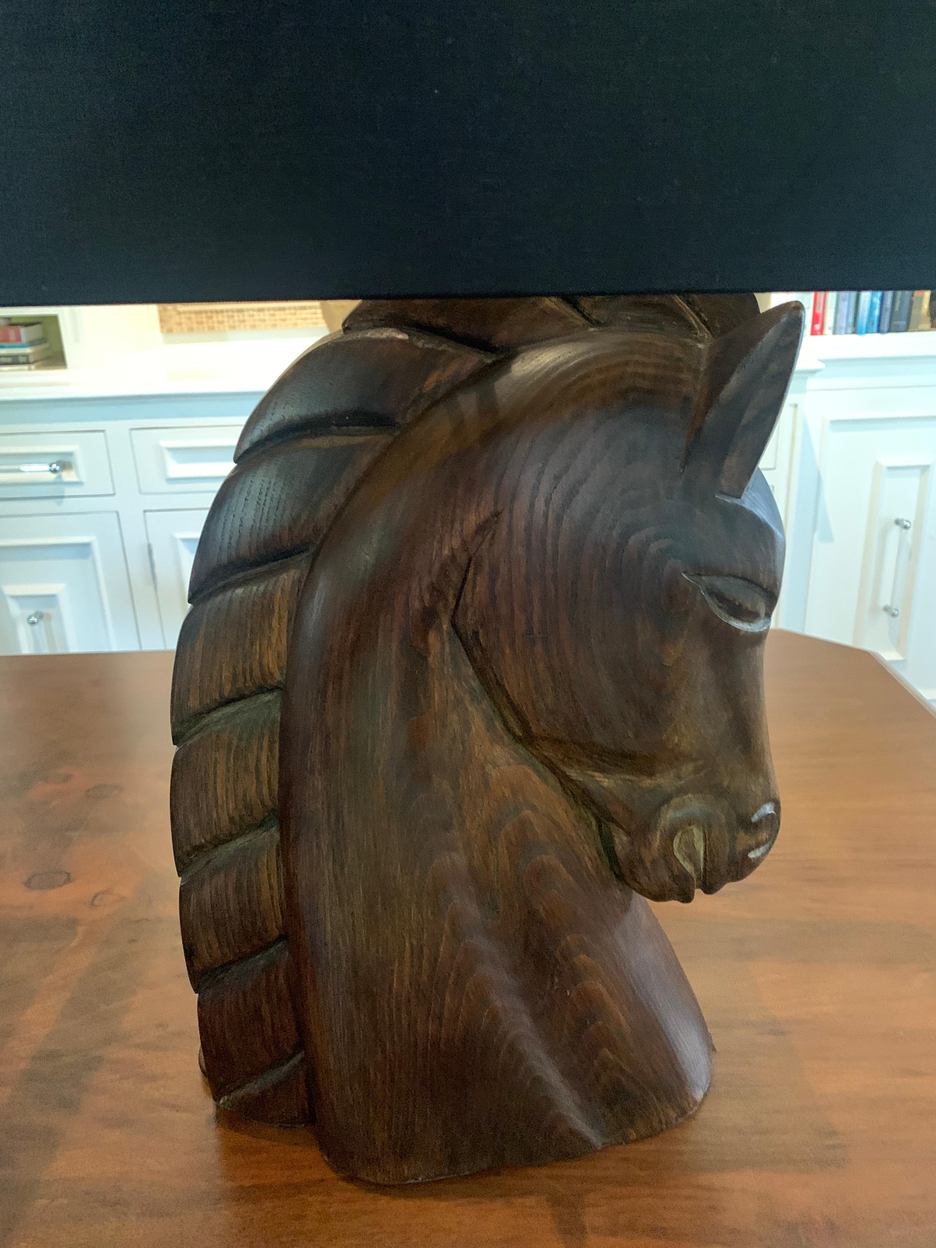 William Haines Carved Horse Lamps with Shades 1