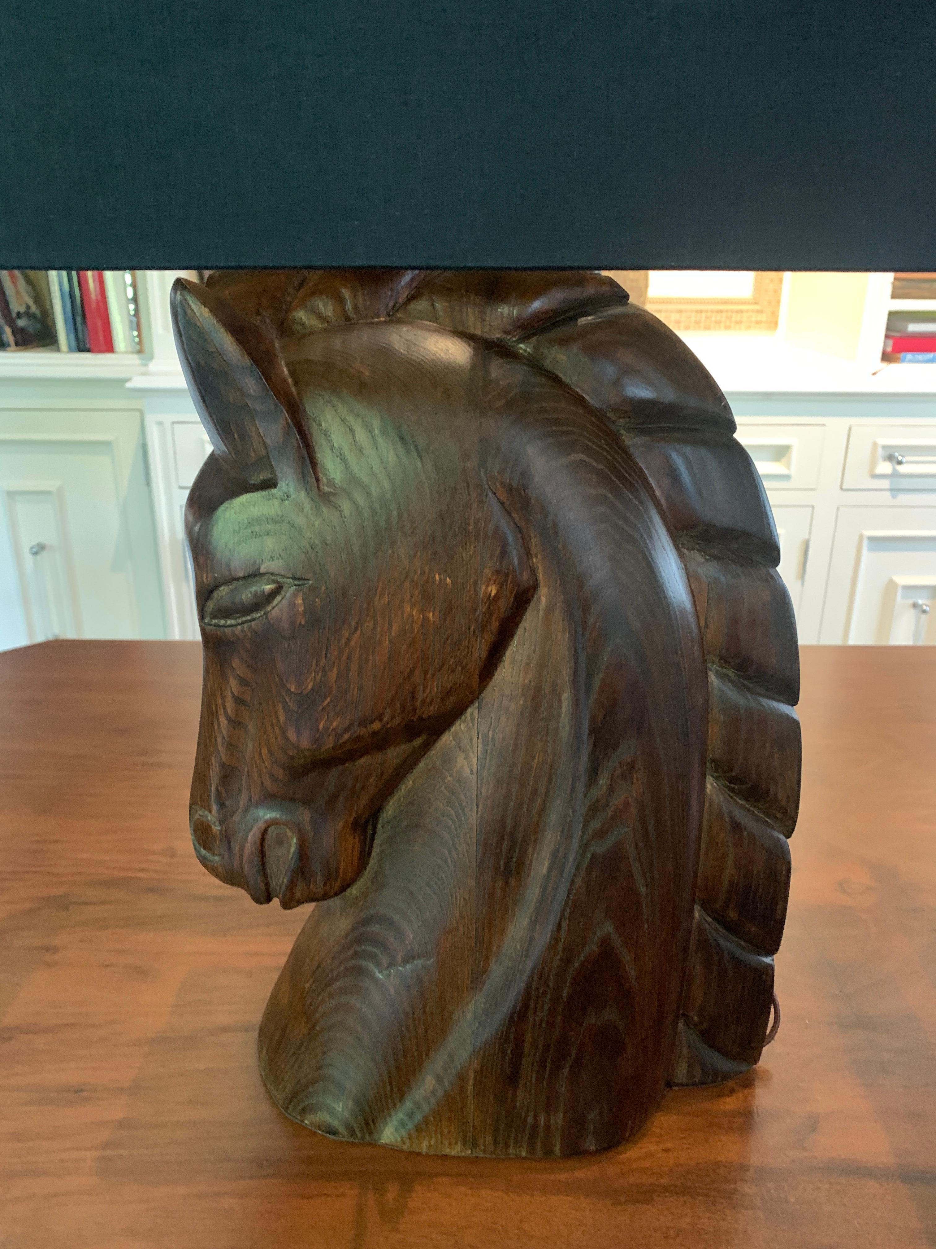 William Haines Carved Horse Lamps with Shades 2