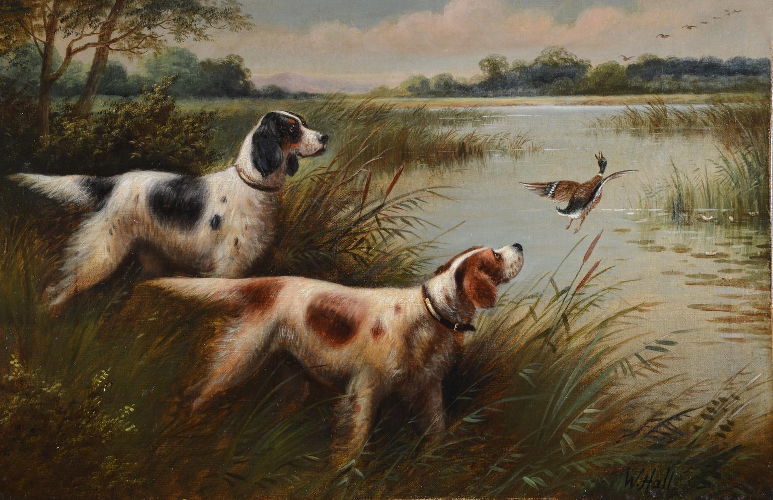 William Hall Animal Painting - "Flushing the Ducks"