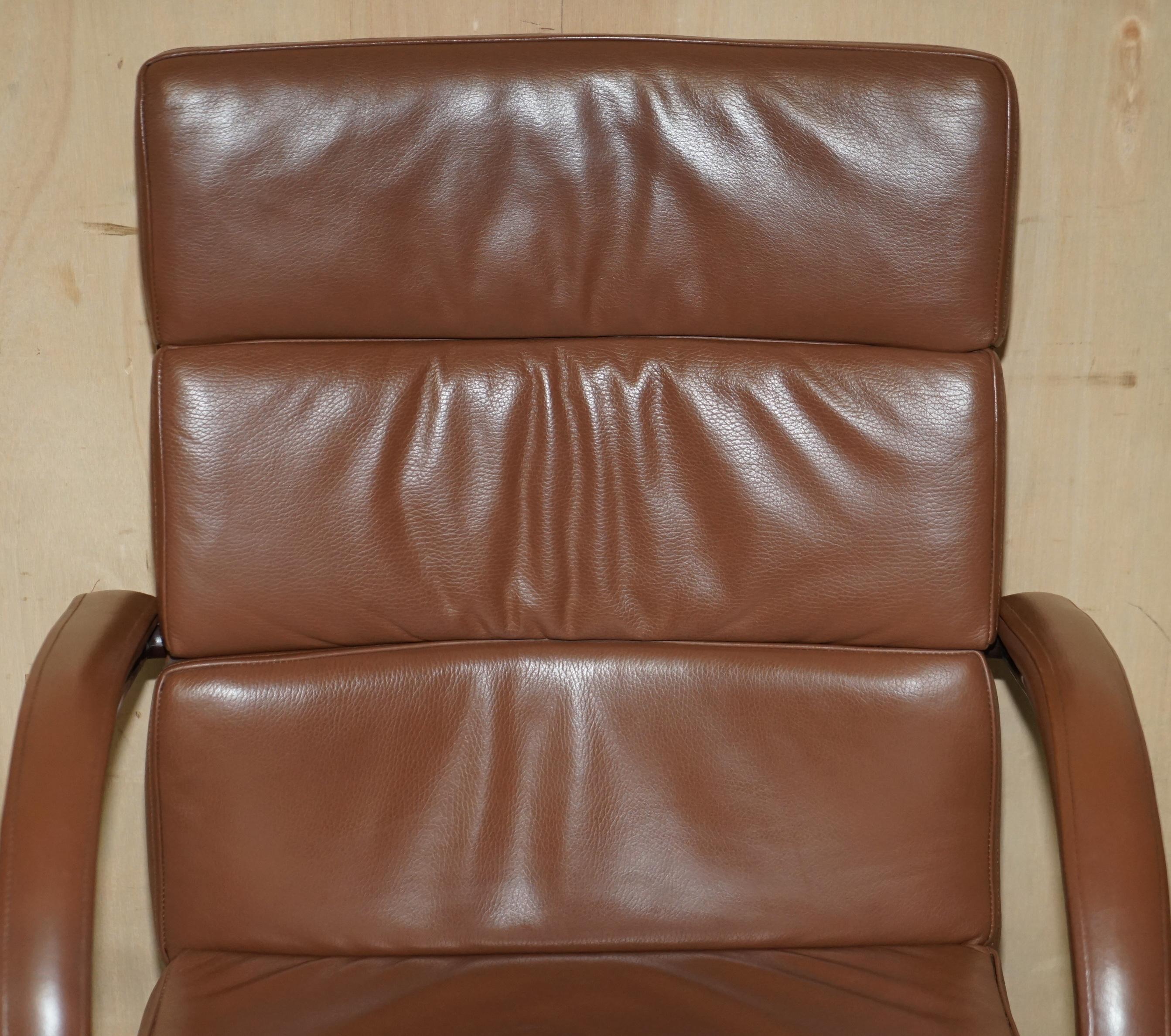 Mid-Century Modern William Hands Orion Sofa Tan Brown Leather Office Captains Armchair For Sale