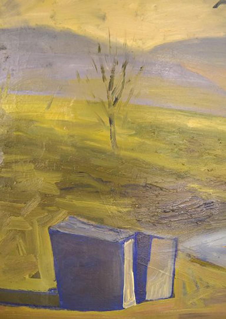 Scandinavian Modern William Hansen, Danish Painter, Oil on Canvas. Hilly Landscape, 1957 For Sale