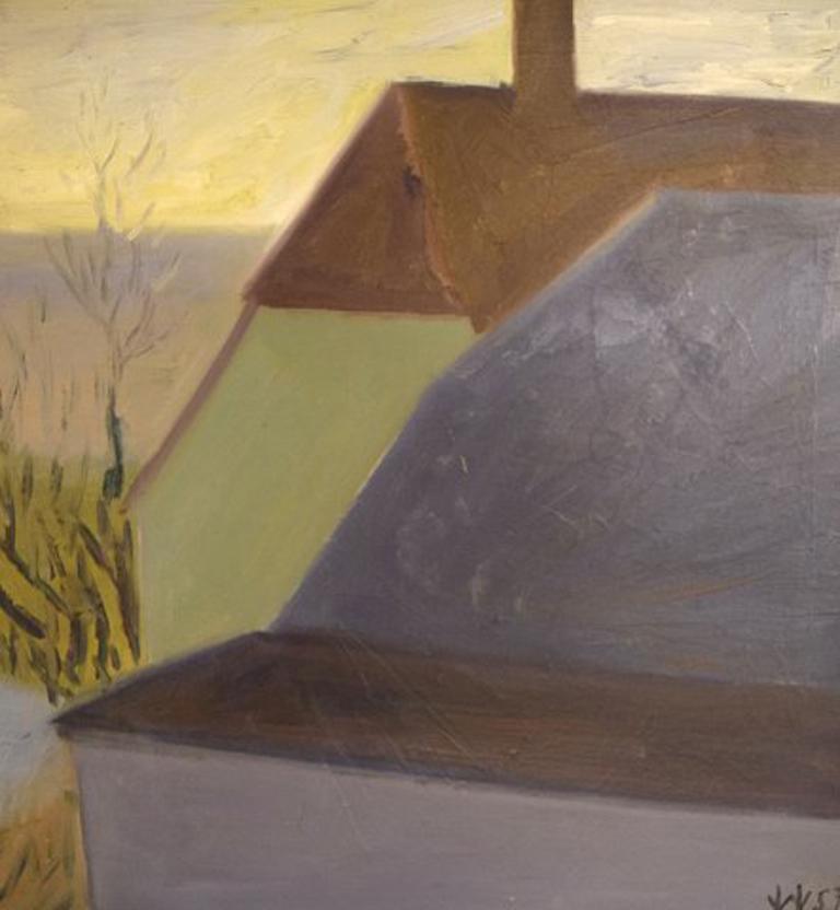 William Hansen, Danish Painter, Oil on Canvas. Hilly Landscape, 1957 For Sale 1