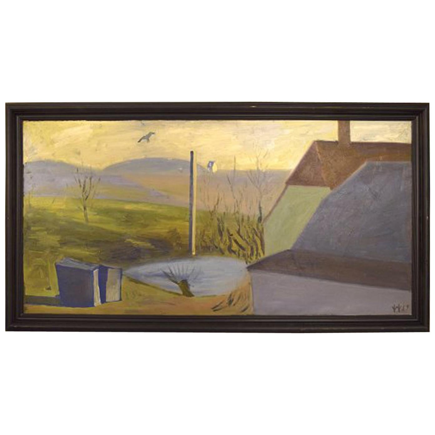 William Hansen, dänischer Maler, Öl auf Leinwand. Hilly-Landschaft, 1957