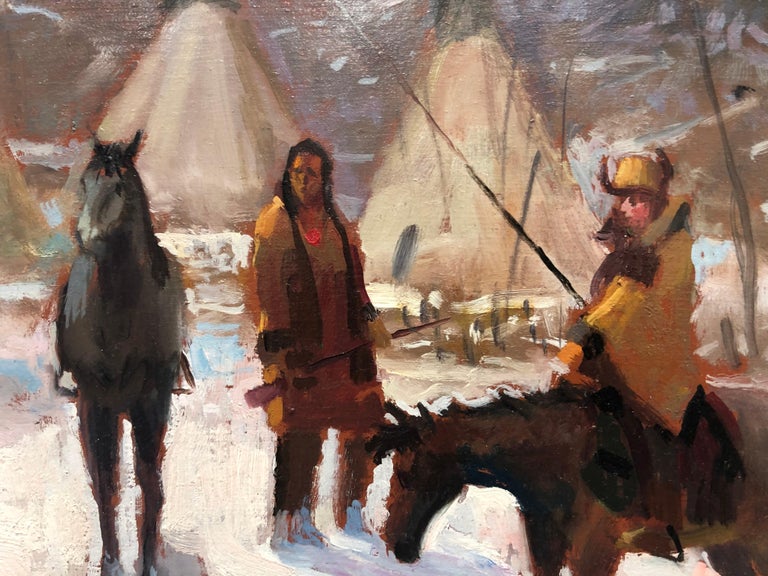 Native American Encampment - Realist Painting by William Harnden