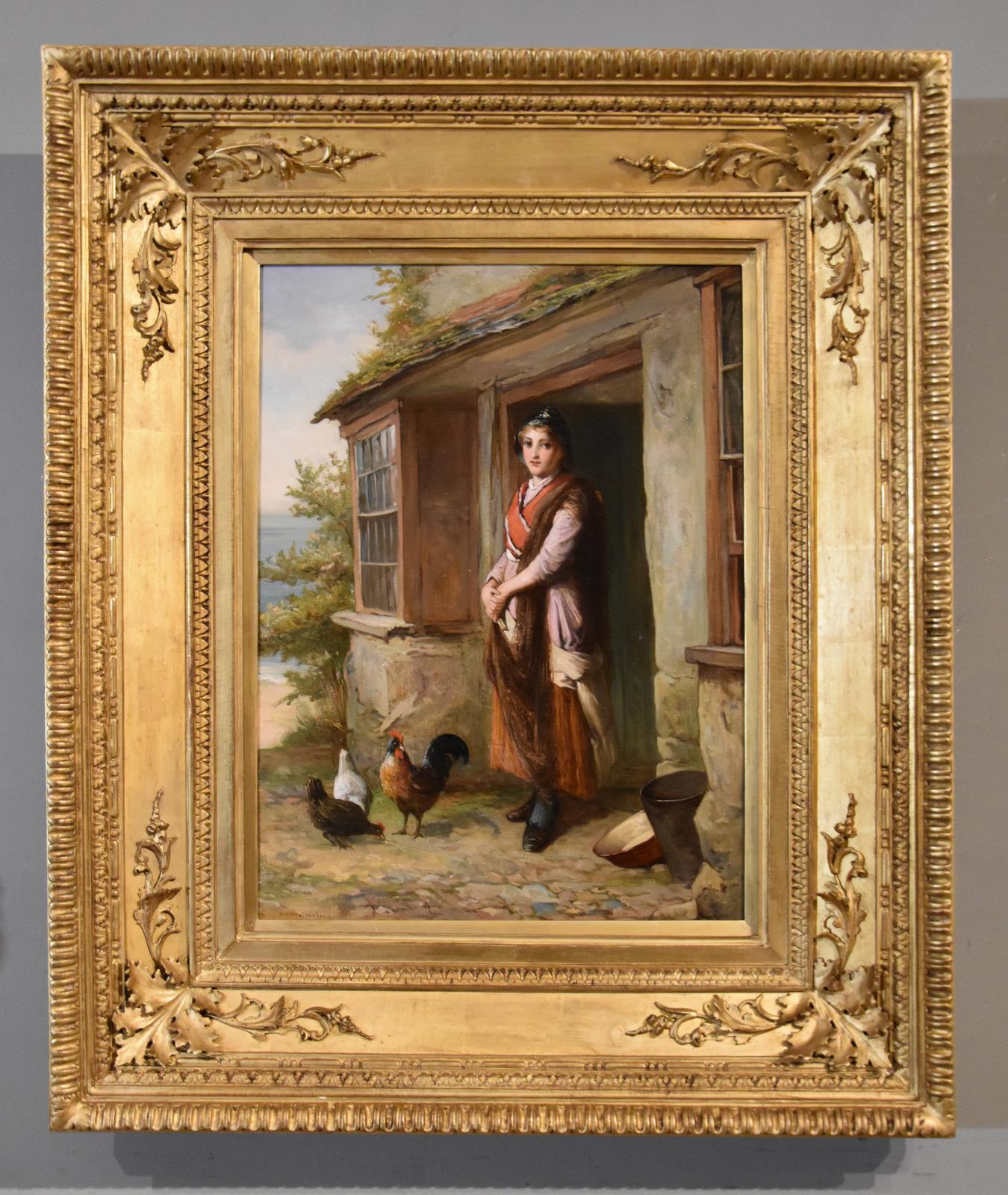 Peinture à l'huile de William Harris Weatherhead "The Net Mender" R.I 1843 -1903 London figure painter exhibited at the Royal Academy Birmingham Liverpool. Royal Hiberian Academy à Dublin et Royal Institute dont il était membre. Huile sur toile