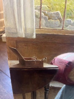 Victorian Figurative Oil Painting of Young Lady Lacemaker in a Cottage Interior
