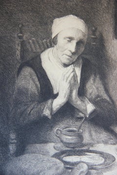 Portrait of an Elderly Woman Praying at a Table Etching
