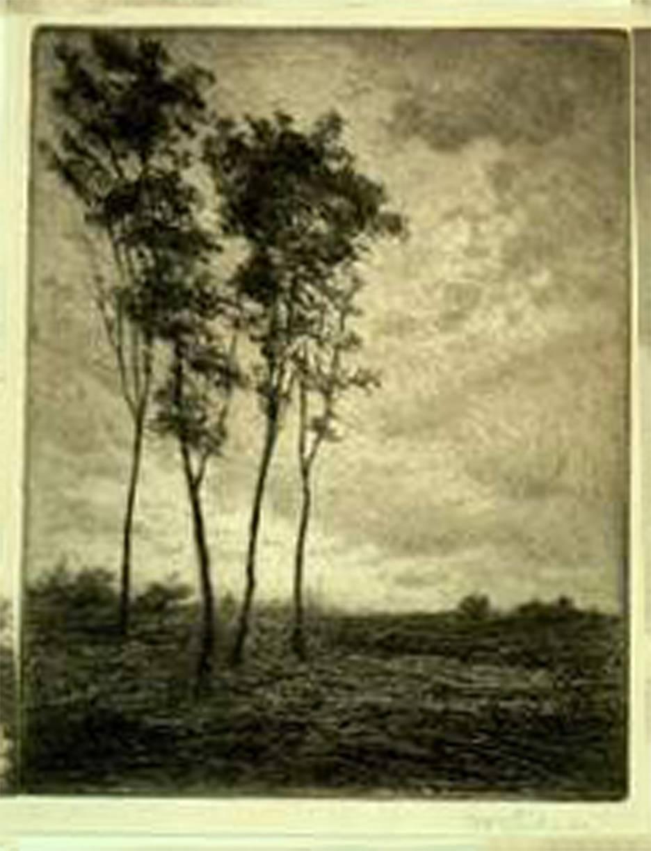 William Harry Warren Bicknell Landscape Print - UNTITLED (LANDSCAPE WITH FOUR TREES)