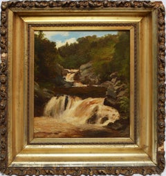 Hudson River School 1850's American Landscape with a Waterfall by William Hart