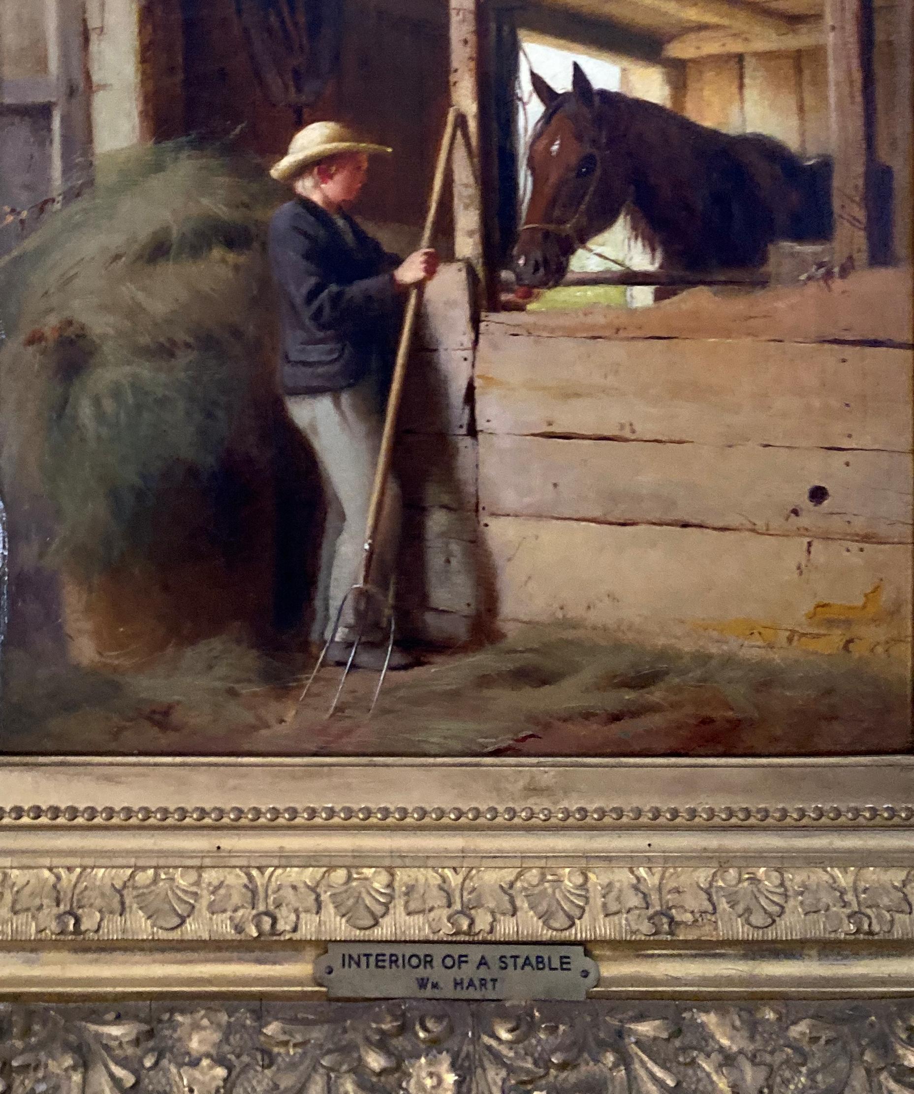 « Intérieur d'une écurie » William Hart, Hudson River School Antique, Boy and Horse en vente 3