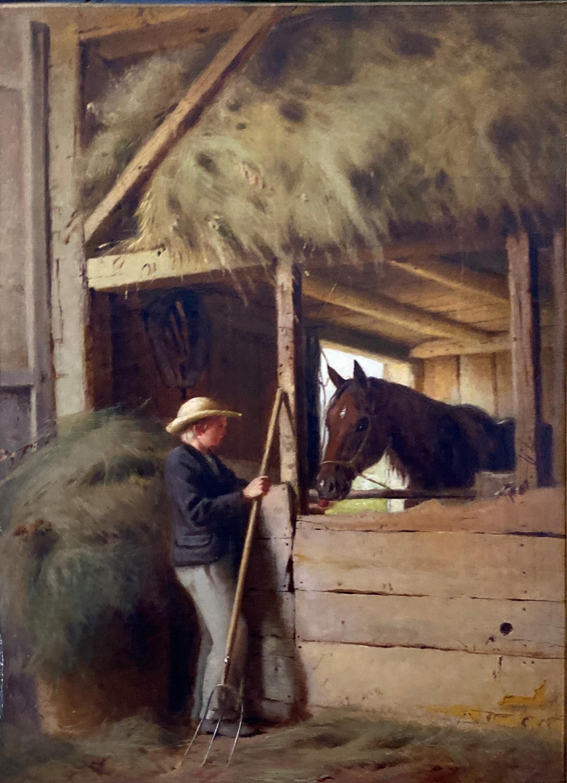 "Interior of a Stable" William Hart, Hudson River School Antique, Boy and Horse