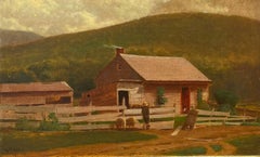 Oil Landscape of Cabin In the Mountains