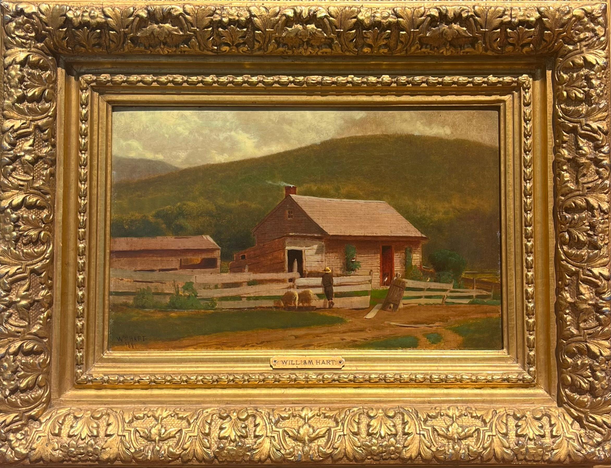 Landscape Painting de William Hart - Paisaje al óleo de Cabaña en las montañas