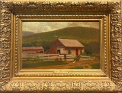 Paysage à l'huile d'une cabane dans les montagnes