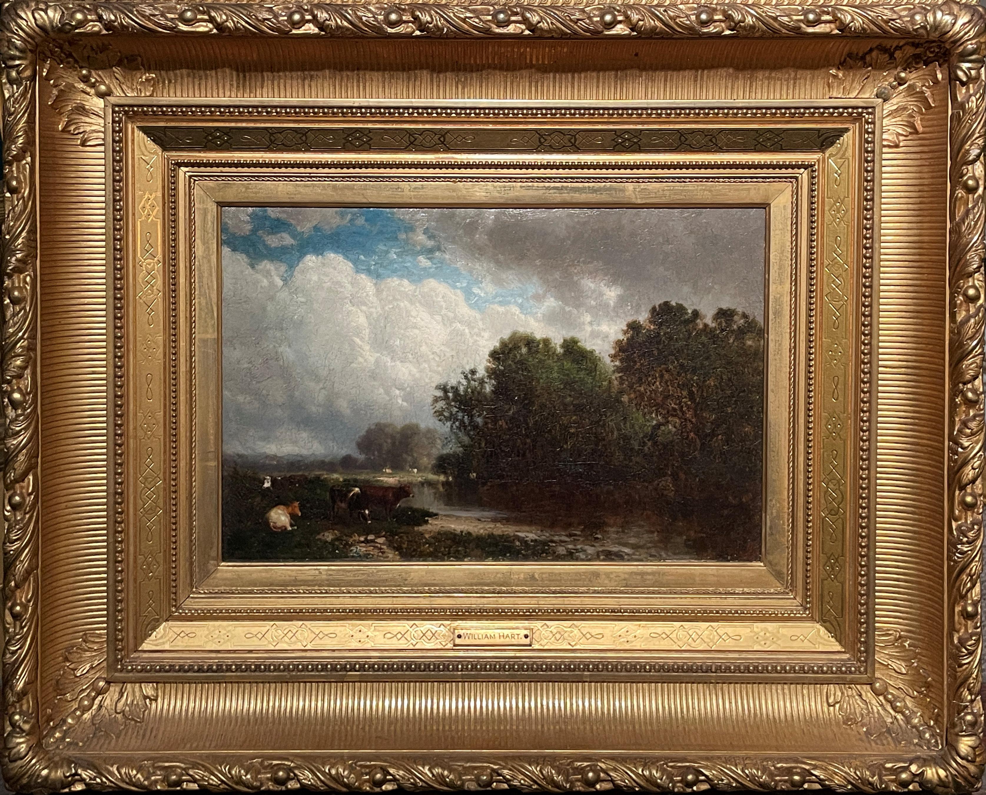 « Paysage historique, William Hart, Hudson River School, vue nuageuse avec vaches en vente 1