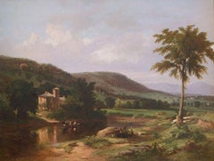 Antique Summer Idyll in the Hudson Valley, 1849 landscape by William Hart (1823‒1894)