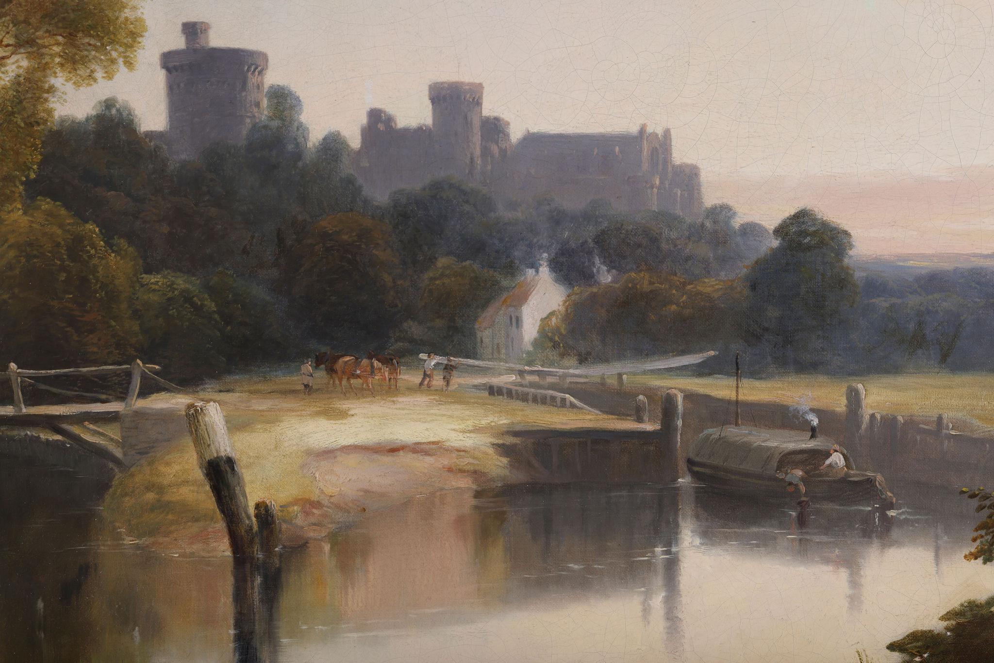Windsor Castle from the River Thames. An antique oil painting For Sale 1