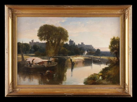 Windsor Castle from the River Thames. An antique oil painting