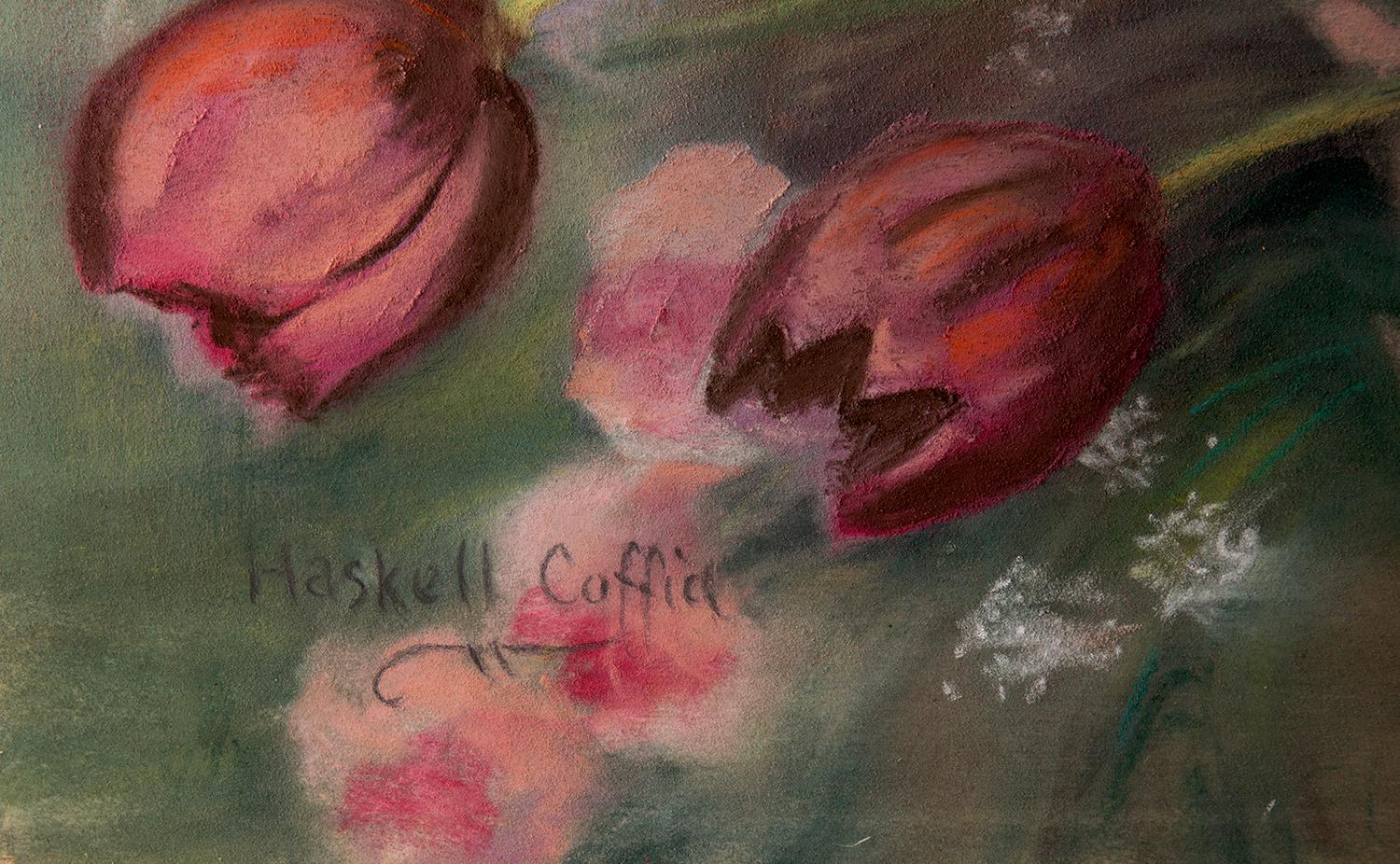 Una chica de portada de libro rojo con flores - Painting Otro estilo de arte de William Haskell Coffin