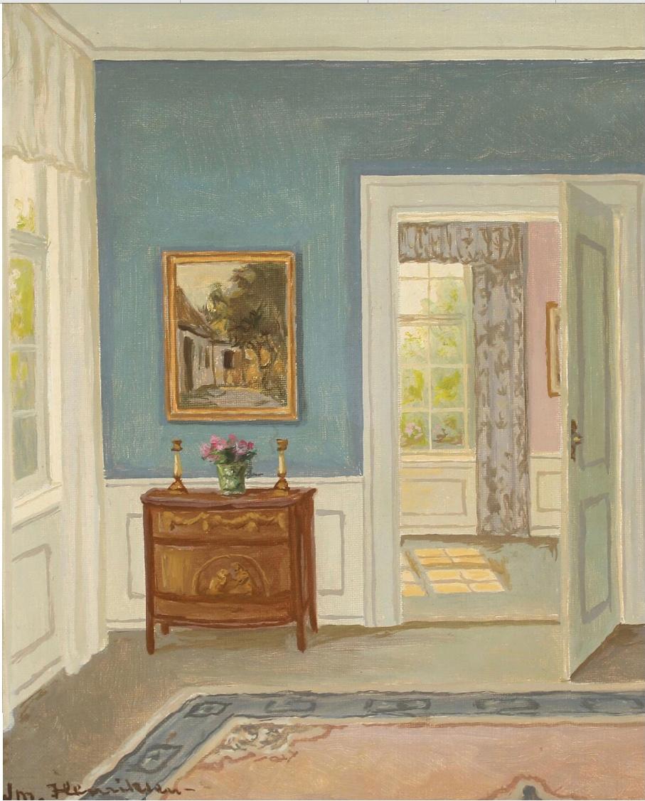 Un intérieur danois léger de W. Henriksen (Étude), signé, école danoise. - Painting de William Henriksen 