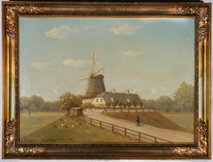 Antique William Henriksen (1880-1964) - Framed Oil, White Sailed Windmill