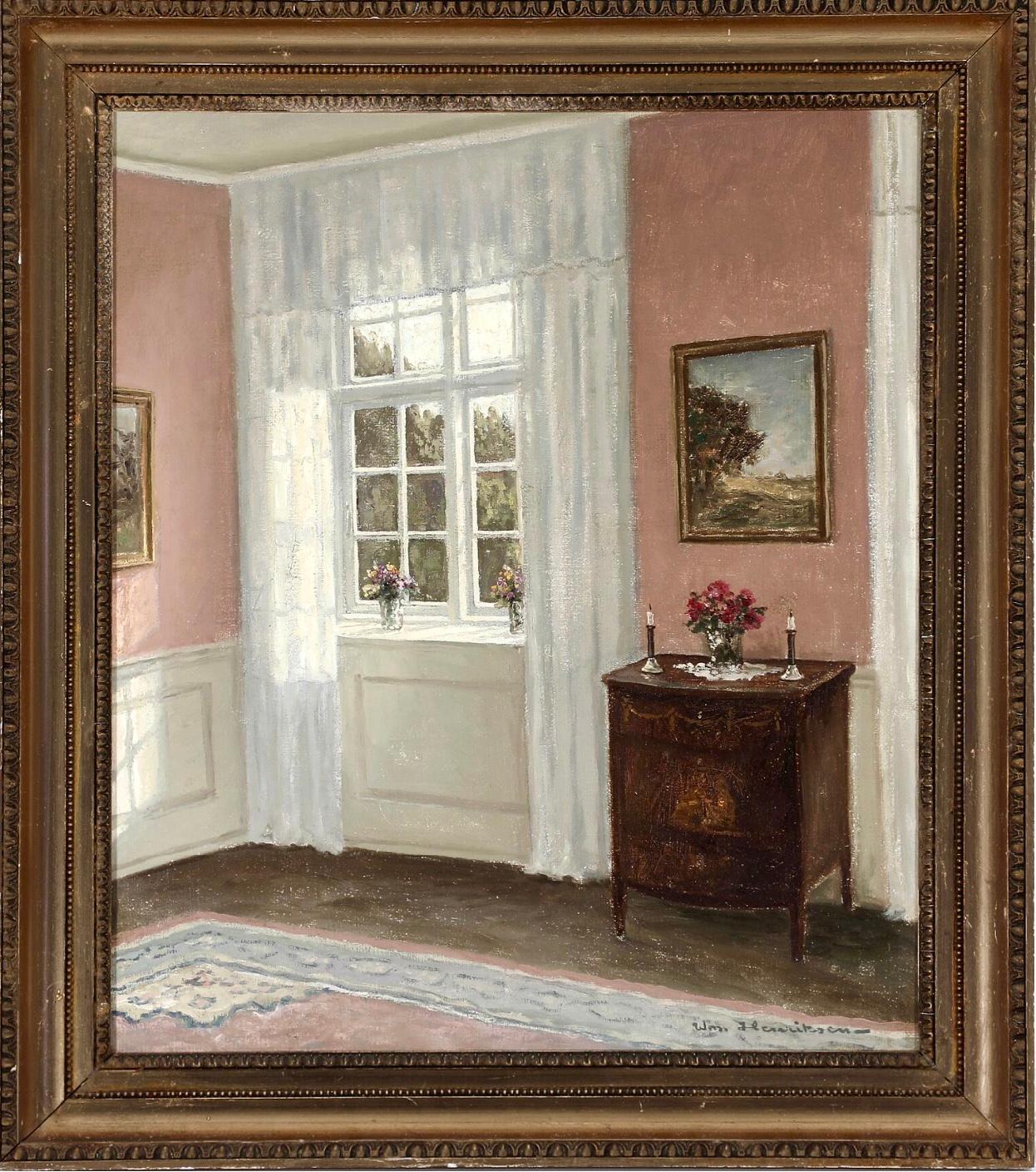 Window’s Light in a Pink Interior -  Wilhelm Henriksen (1880-1964) Danish school - Painting by William Henriksen