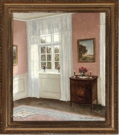 Window’s Light in a Pink Interior -  Wilhelm Henriksen (1880-1964) Danish school